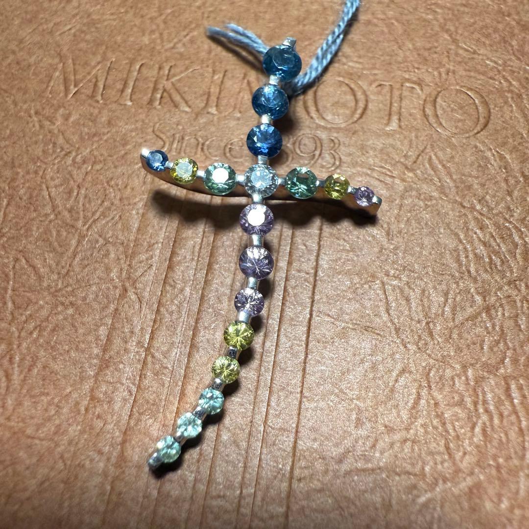 K14WG カラーサファイア クロス　ペンダント