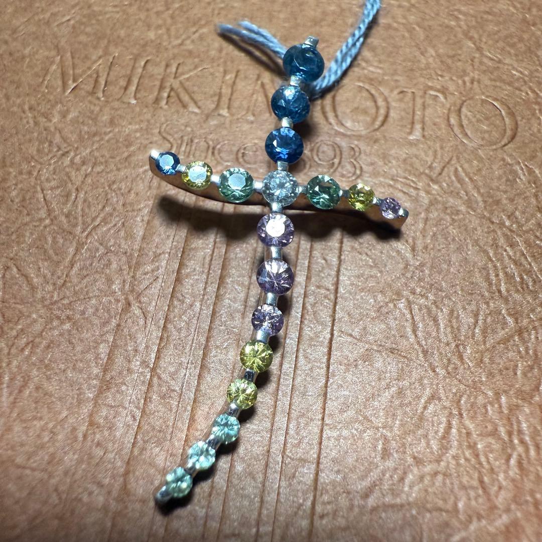 K14WG カラーサファイア クロス　ペンダント